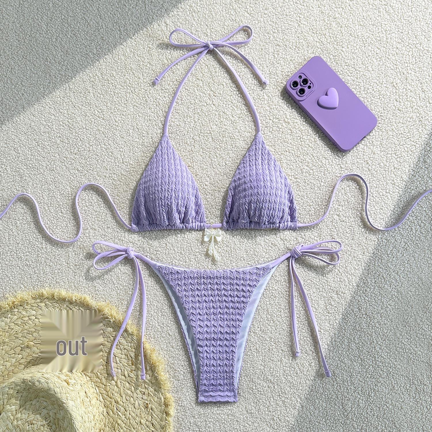 

2025 European & American Women s Sexy Backless Strappy Solid Color Bikini Small