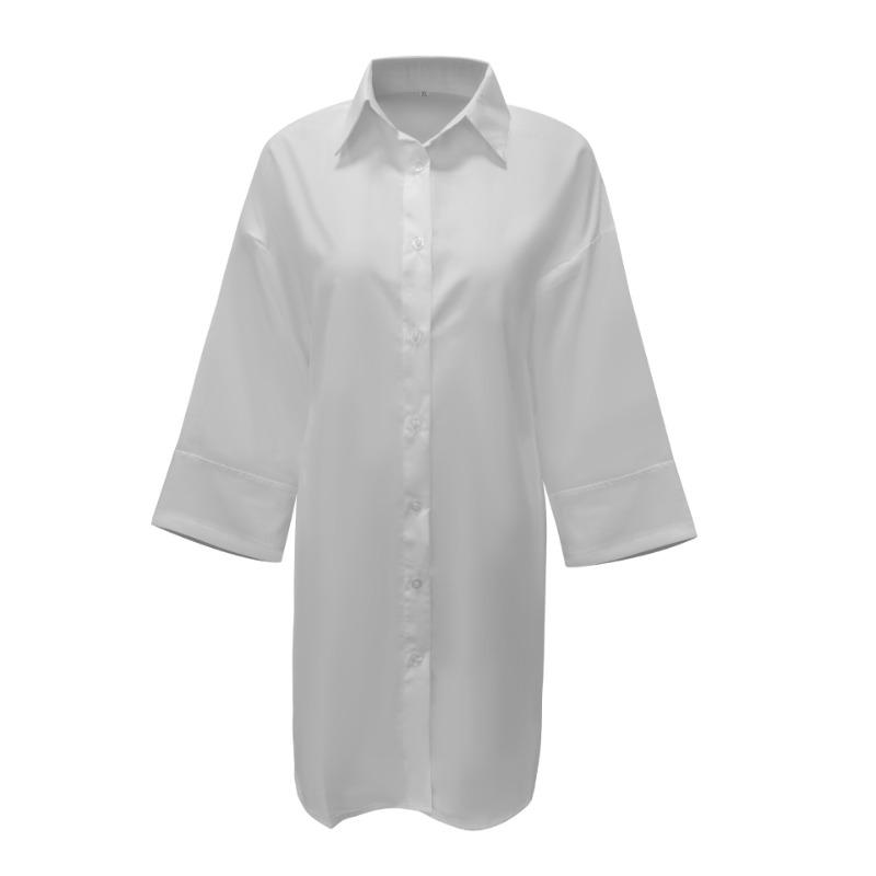 Spring and Autumn Women's Dress Plus Size Solid Colour Loose Shirt Dresses