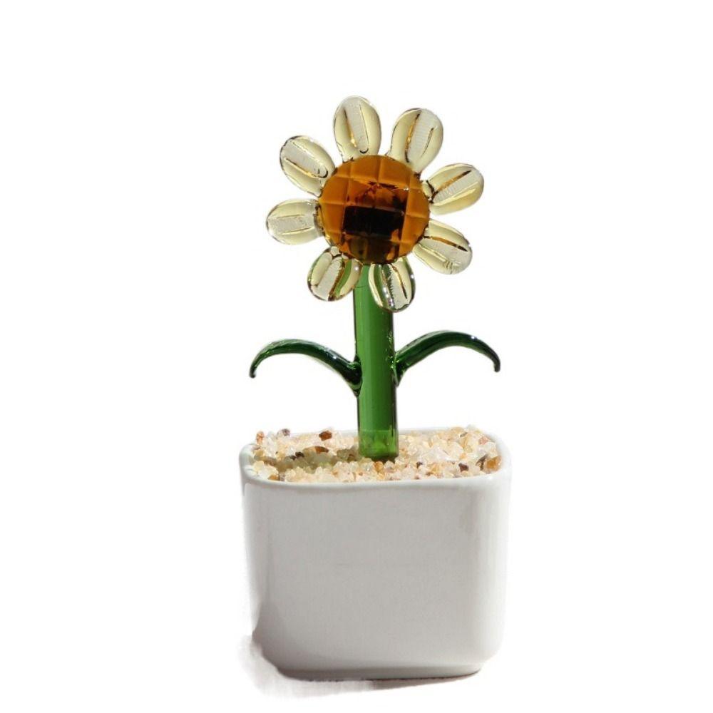 Creatieve Handgemaakte Glazen Potplanten Bloemen Ornament Platte Bodem Schattige Mini Bonsai Levendig Draagbaar Glazen Boeket Beeld Thuis