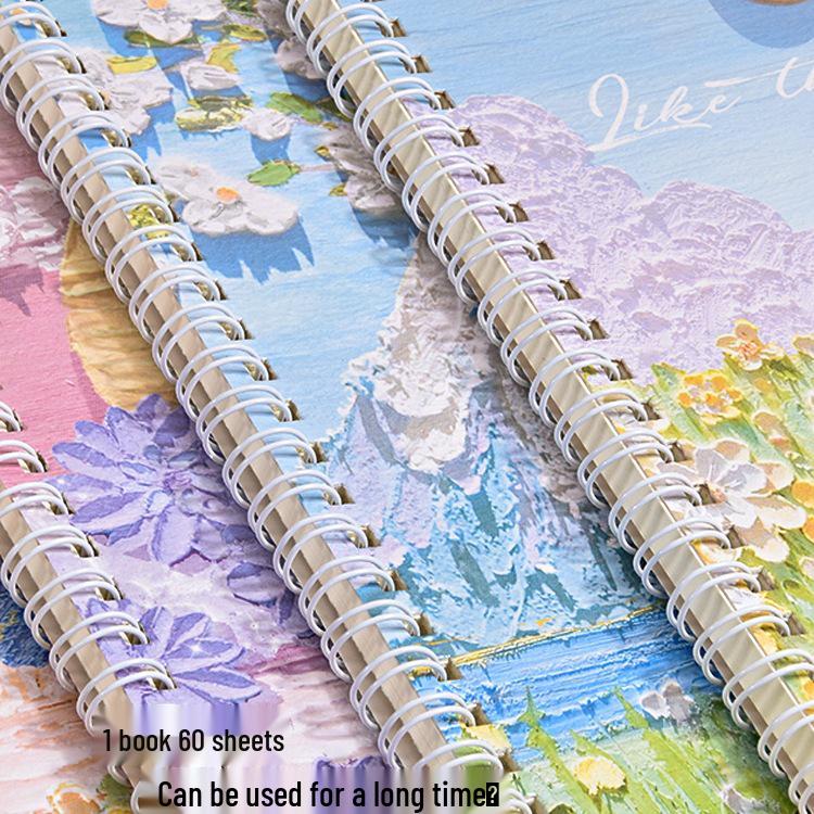 Cartoon Oil Painting A5 Side-Bound Lined Notebook - Cute, Thick, Student-Friendly