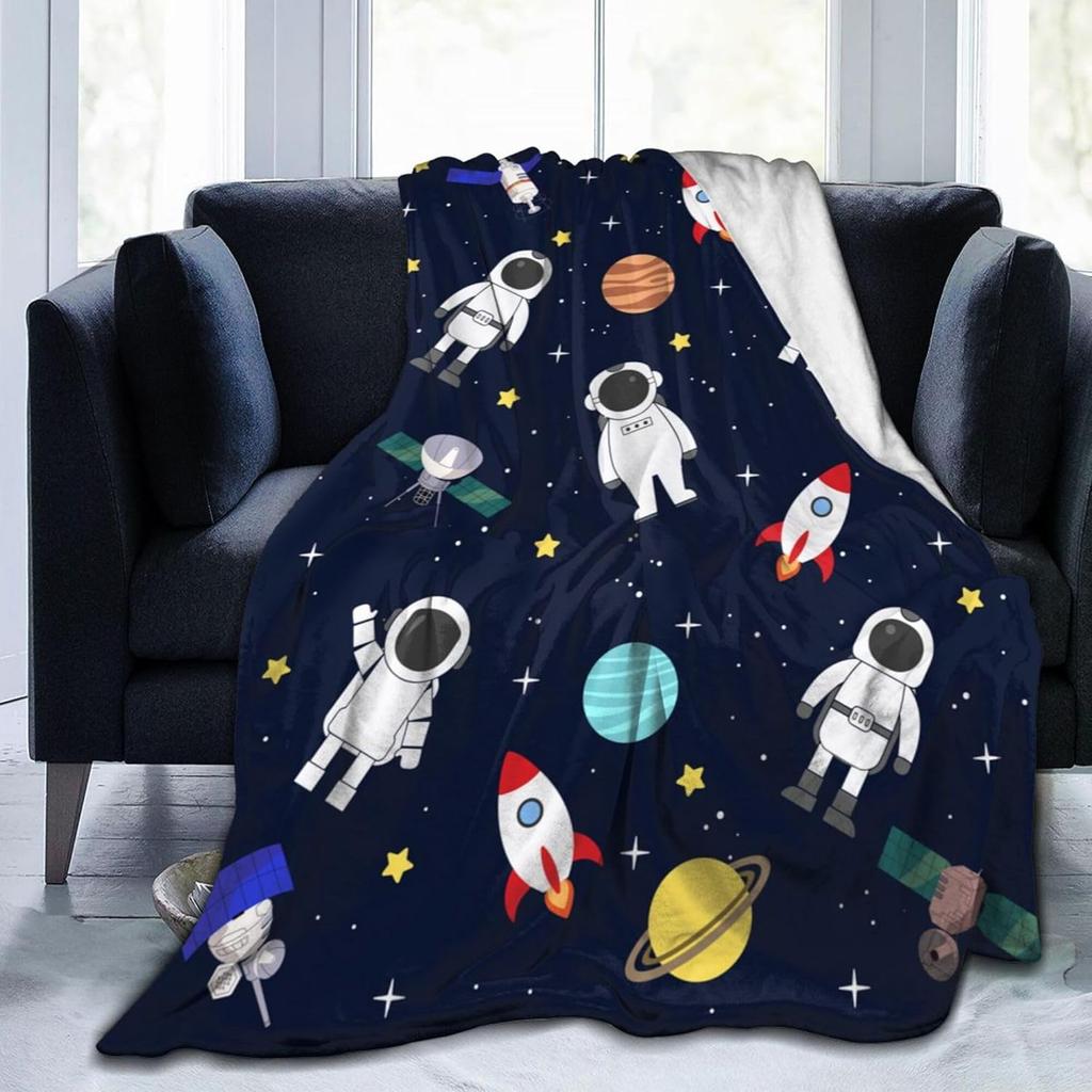 Astronaut Space Blanket, Fleece Flannel Blanket, Cozy Plush Blanket Warm Air Conditioning Blanket for Sofa, Bedroom, Office, Bed