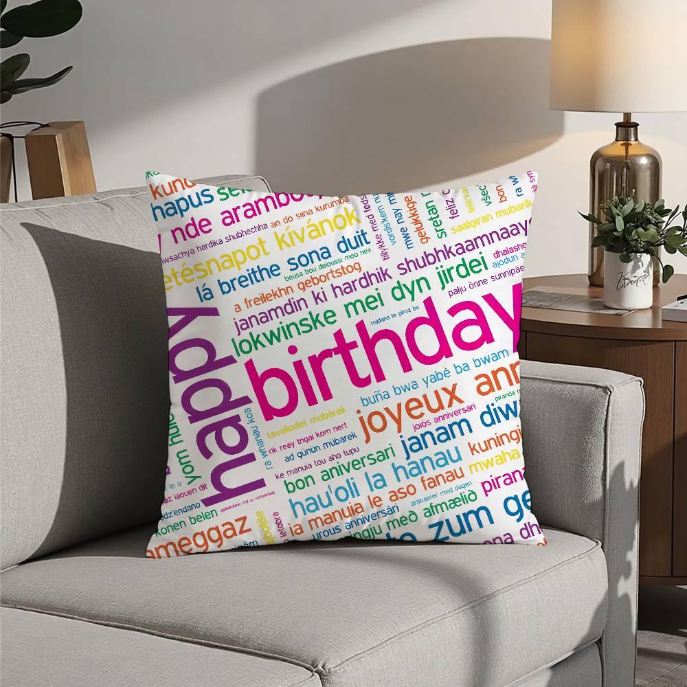 classic Happy birthday Pillow Case Sofa Decorative Home Double-sided Printing Short Plush Cushion Pillow Cover Holiday Gift