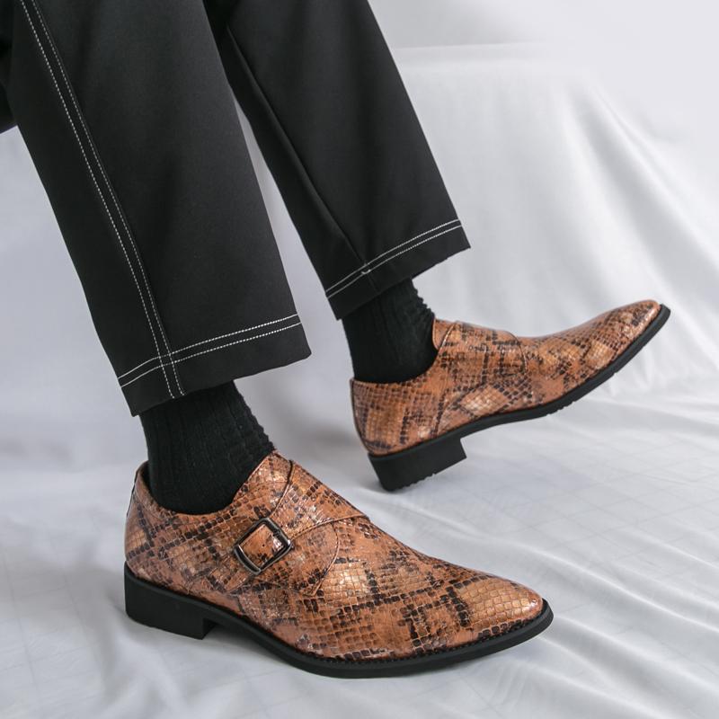 Luxury New Designer Pointed Monk Strap Loafers For Men Snake Leather Wedding Dress Prom Formal Shoes Footwear Zapatos Hombre