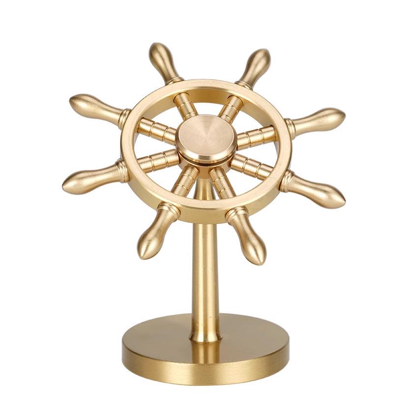 Ornement Spinner Roue de Navire en Laiton Rotatif - Décoration de Bureau en Métal & Cadeau