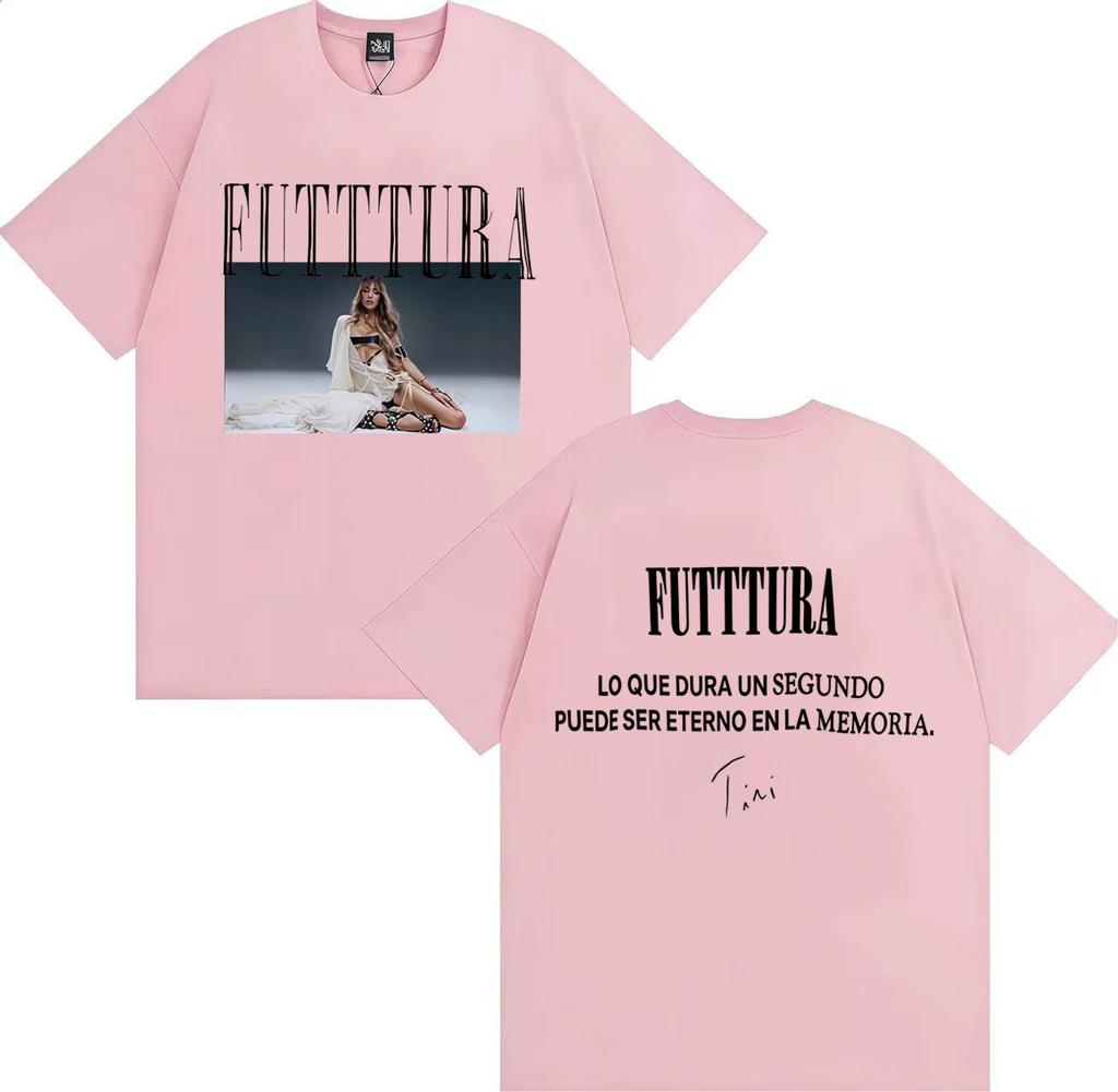 Hot Singer TINI Futttura 2025 Tour Merch Double Sided Print Aesthetic Y2K Short Sleeve Tshrit Mens Hip Hop Casual Hot Sale Tees