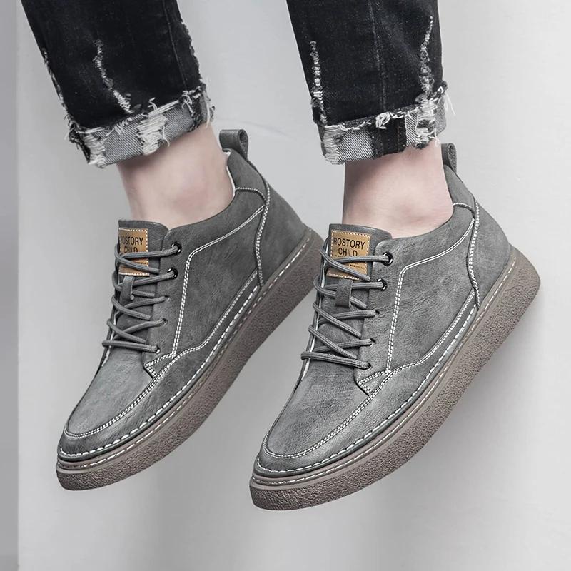 Spring Autumn Breathable Men's Leather Casual Shoes Lightweight Height Increasing Sports Shoes Simple Men's Business Work Shoes