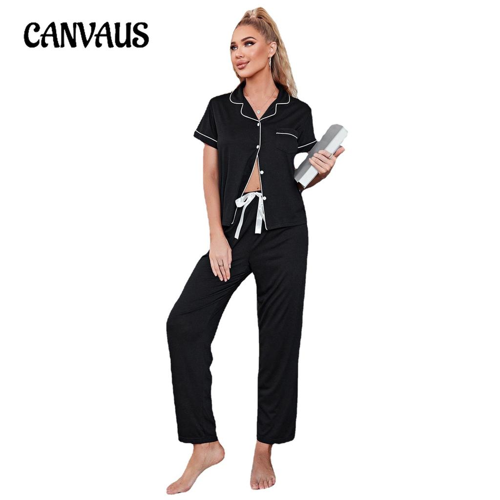 פיג'מה נשים אביב וסתיו קרדיגן שרוול קצר מכנסי פיג'מה ארוכים חליפת בגדי בית
