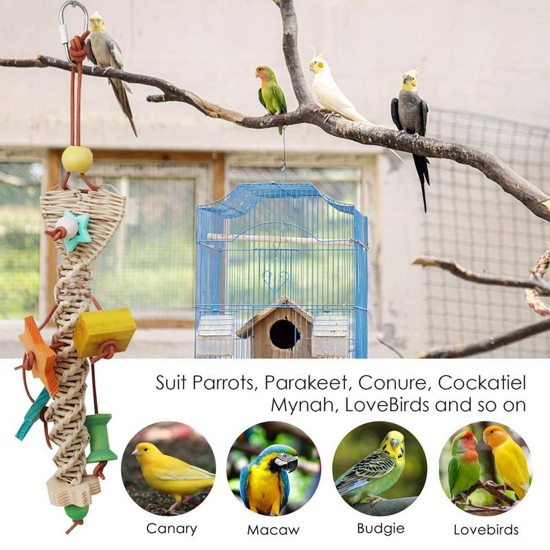 Parakeet Toys For Cage Colorful Seagrass Basket Bird Toy For Large Parrots With Metal Hook Parrot Toys For Large Birds Parrot