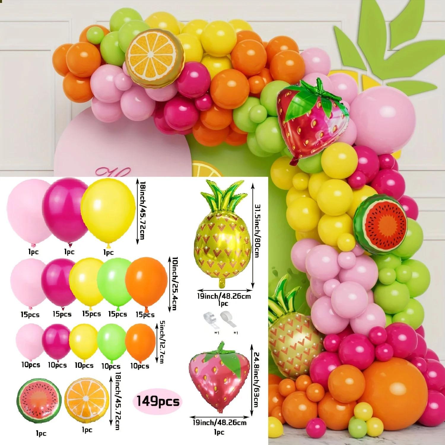 

123 PCS Yellow Pink Tropical Fruit Balloon Set, Pineapple Strawberry Shape Aluminum Film Balloon for Birthday Party Etc Other