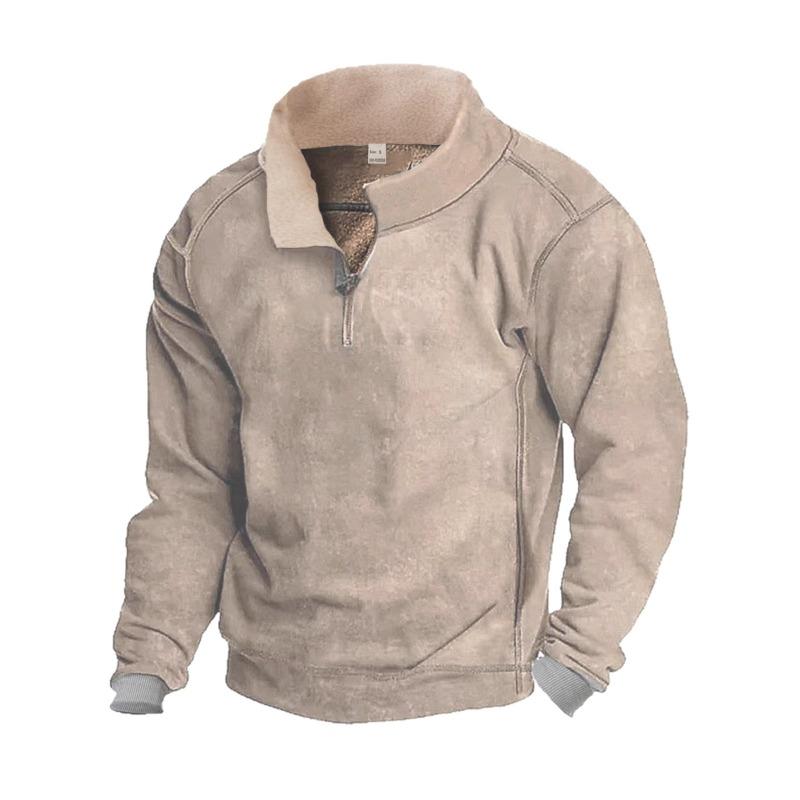 Solid Color New Slim European and American Personality Autumn and Winter Casual Stand Collar Zipper Long Sleeve Pullover for Men