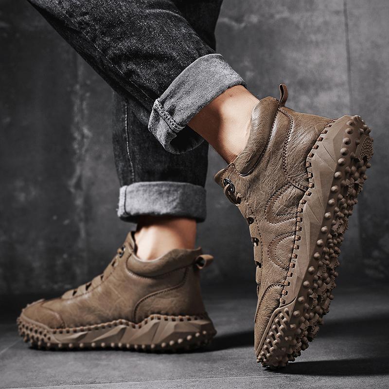 38-46 Fall/ Winter Mens Handmade  Leather  Soft Sock Ankle Boots Autumn Winter Men Boots Men's Ankle Boots Handmade Plush Shoes Casual Shoes