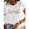 Dragonfly butterfly print blouse loose women's short-sleeved T-shirt round neck casual fashion daily