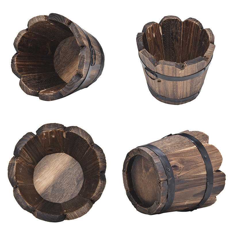 Wood Wooden Round Barrel Planter Flower Pots Home Office Garden Wedding DéCor