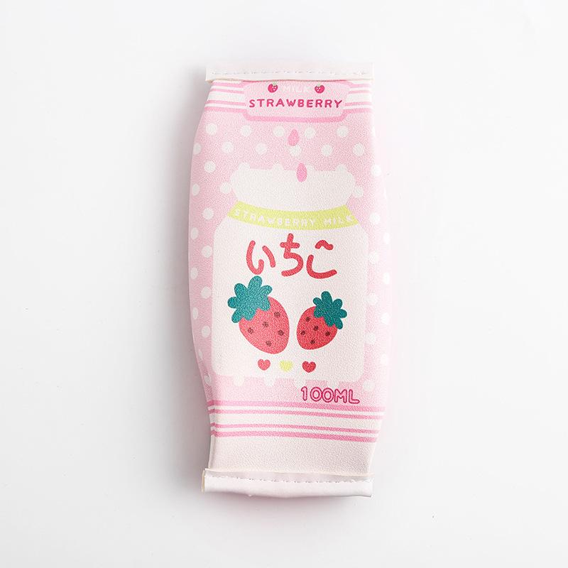 Adorable Heart Strawberry Milk Pencil Case - Japanese Style Stationery Bag