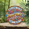 Metal Sign Wall Decor Funny Welcome Plaque for Home Living Room Kitchen 20x20 cm