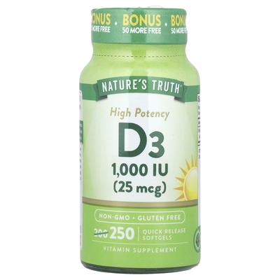High Potency Vitamin D3, 25 Mcg (1,000 IU), 250 Rapid-release Softgels