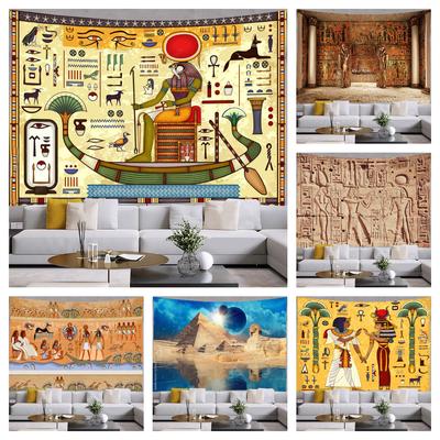 Tapiz egipcio antiguo para colgar en la pared, tallas jeroglíficas, accesorios de decoración de habitación Bohemia, tapices murales de Egipto estéticos