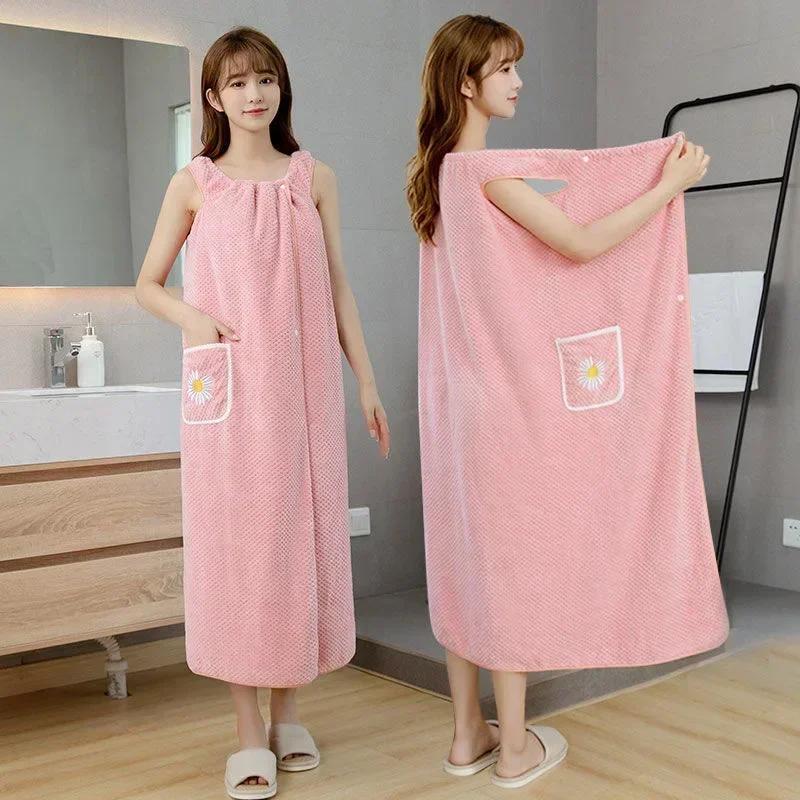 Bath Towel Wrap Dress For Women - Long Style Skirt, Quick-Dry Hair, Wearable And Washable Polyester Robe Quick-Dry Compressed