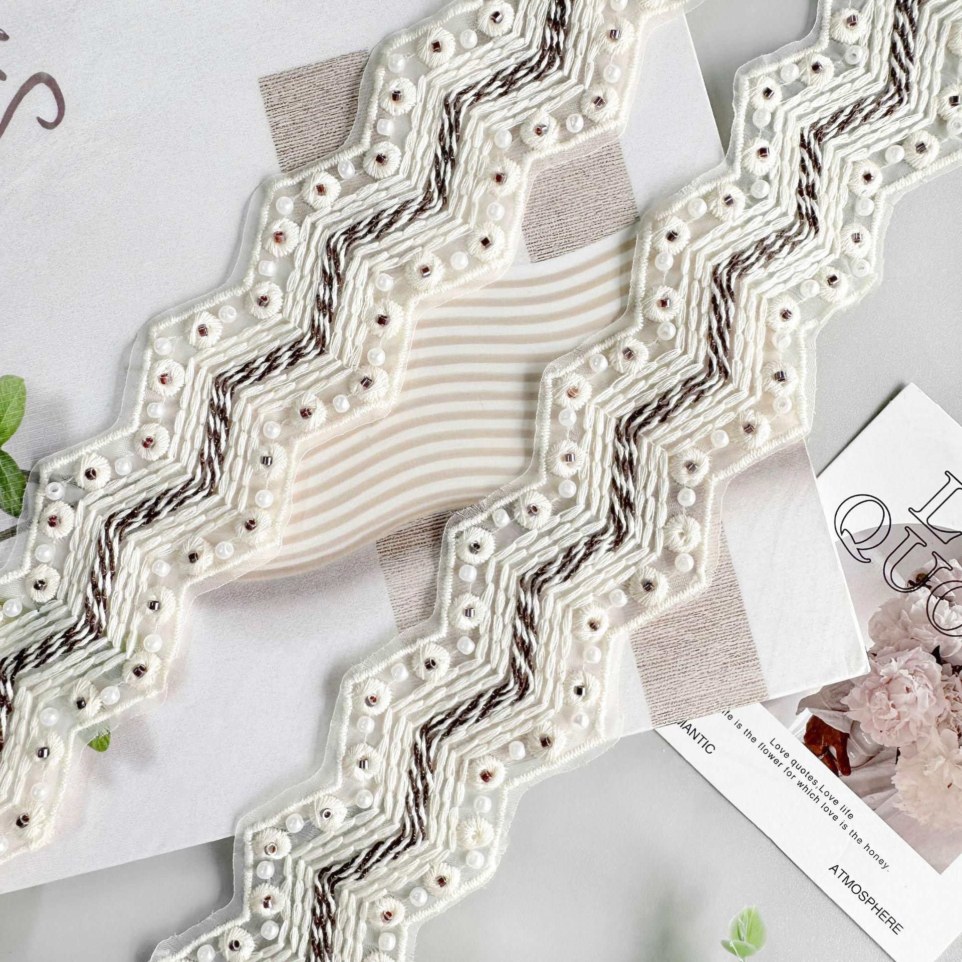 

4 см Вышивка бисером Волна Штрих-код Кружево Одежда Платье Украшение окна Багаж Одежда Украшение Кружевные аксессуары T3184 brown one size