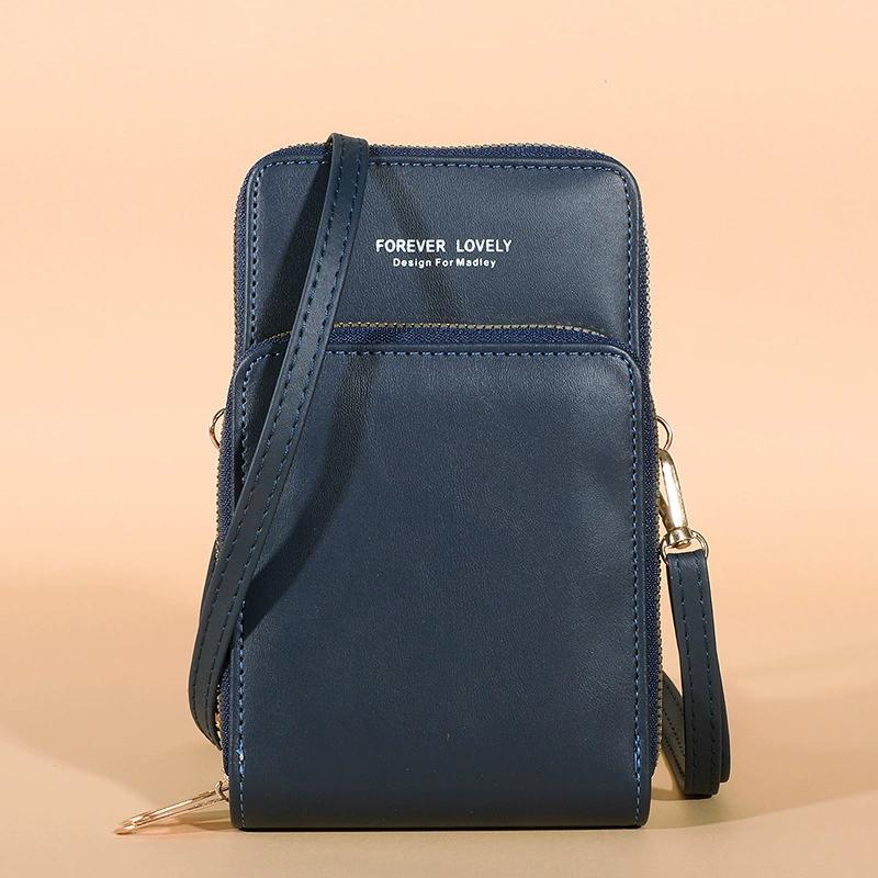 

Women’s Small Crossbody Phone Bag, PU Leather Mini Shoulder Wallet with Zipper, Multi-Compartment Cell Phone Purse темно-синього кольору