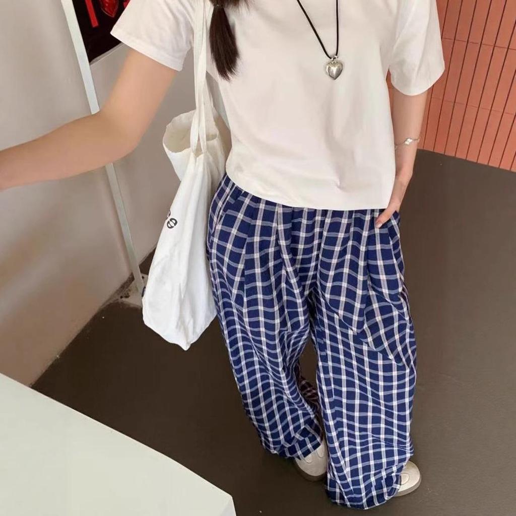Luosi Plaid Wide-Leg Pants: Retro, Loose-Fit, Versatile Women's Style for 2025