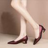 Red Medium Heel Single Shoes Women's Spring and Autumn New Mother-in-law Wedding Banquet Leather Shoes Leather Thick Heel Wedding Mother Shoes Wedding