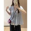 Summer Fat MM Temperament Commuting Fake Two-piece Loose Shirt Striped Thin Thin Short-sleeved Loose T-shirt A
