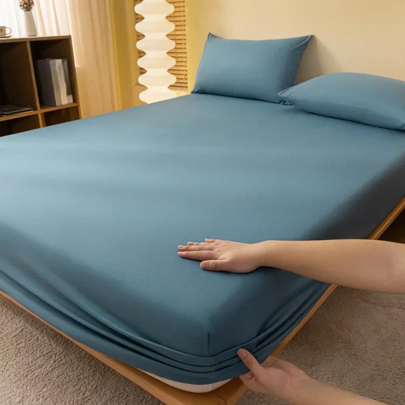 1PC Bed Fitted Sheet Bed Mattress Cover Solid Color Bed Linen Non Slip Mattress Covers Bedsheet Soft and Breathable