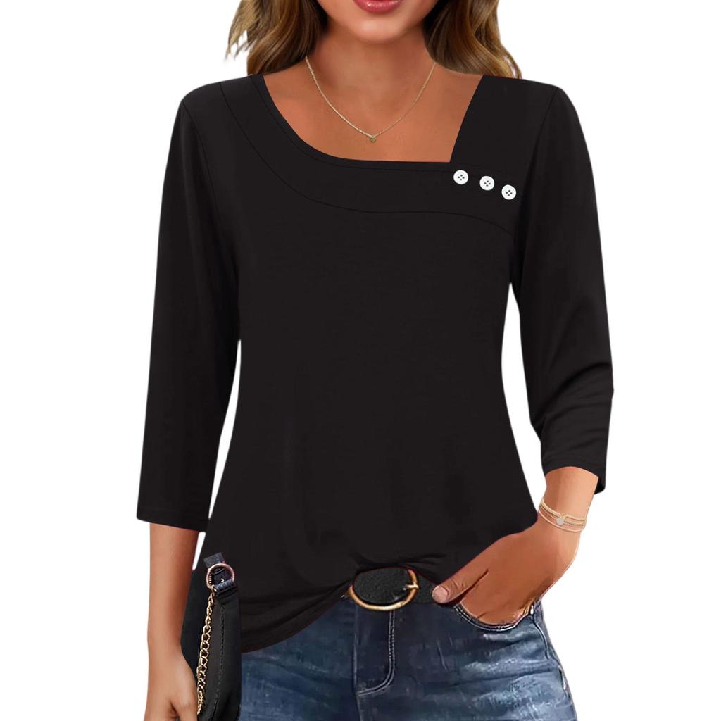 3/4 Sleeve Shirts For Women  Tees Blouses Casual Plus Size Basic Tops Pullover
