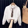 Girls' Long Sleeve White Shirt - Fashionable Korean Style for Children, Ideal for Spring and Autumn, Suitable for School Uniforms