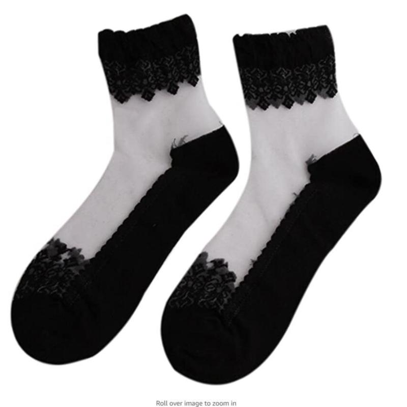 

Women Lace Ruffle Ankle Sock Soft Comfy Sheer Silk Cotton Elastic Mesh Knit Frill Trim Transparent Women s socks Hot 2026 One Size чёрный