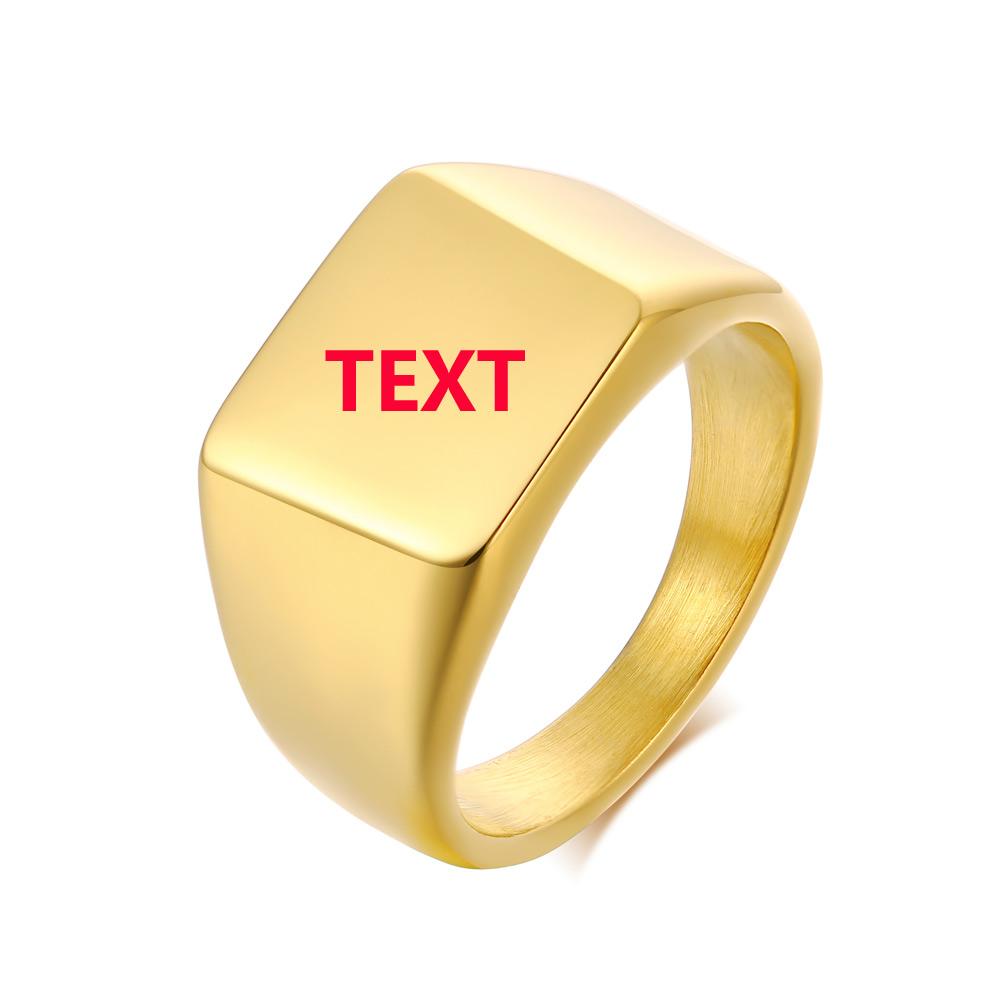 Elegant Personalized Bar Ring for Women Gold Color Stainless Steel Signet Stamp Ring Round Square Initial Custom Jewelry