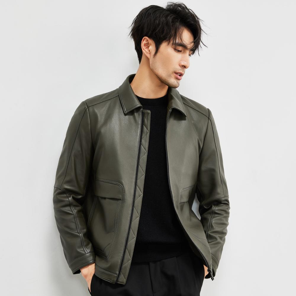 Light Business Leather Leather Jacket Men's High-end First Layer Calfskin Lapel Casual Autumn Leather Jacket Men's Coat