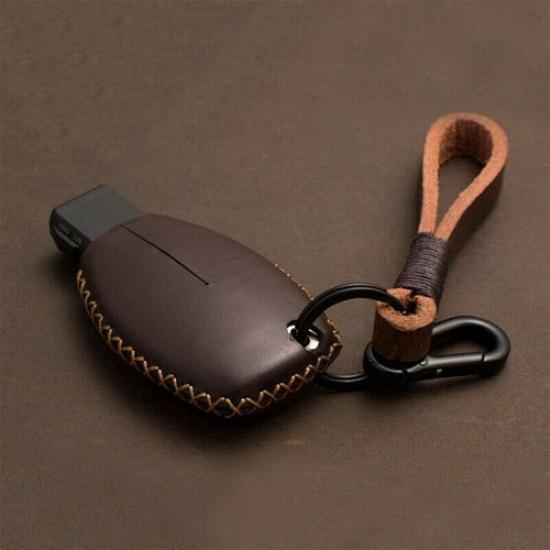 Real Leather Car Key Fob Case Cover Holder Chain For Mercedes Benz Accessories