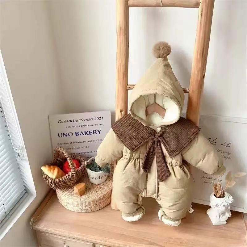 Fashionable Winter Warm Fleece-Lined Baby Girl Cotton Romper & Jacket