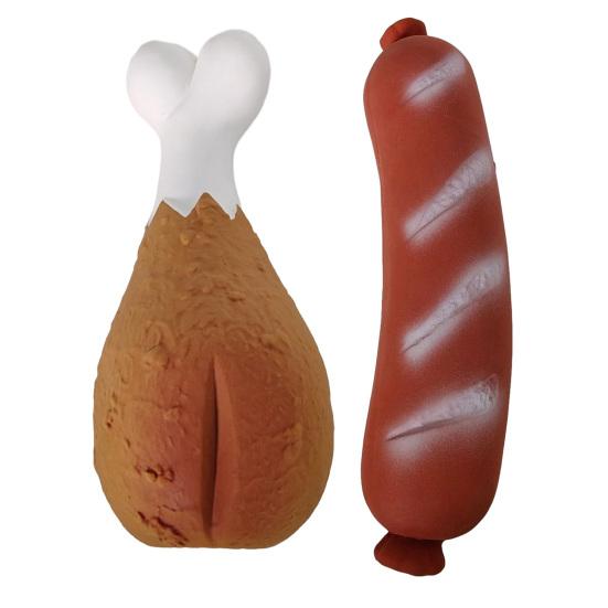 Robustes quietschendes Hundespielzeug für aggressive Kauer Unzerstörbares Trommelstock-Wurstförmiges Latex-Kauspielzeug für kleine, mittlere und große Rassen