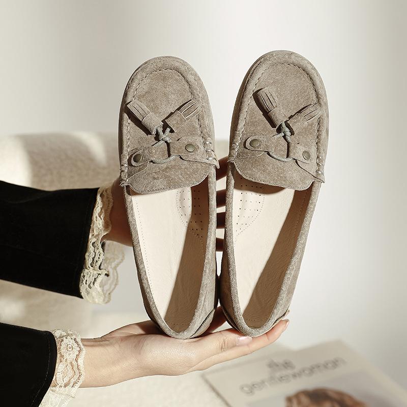 Módní Dámské Mokasíny z Pravé Kůže Semišové s Třásněmi Mujer Pohodlné Boty na Bosou Nohu Dámské Celoroční Lodičky Boty do Lodi