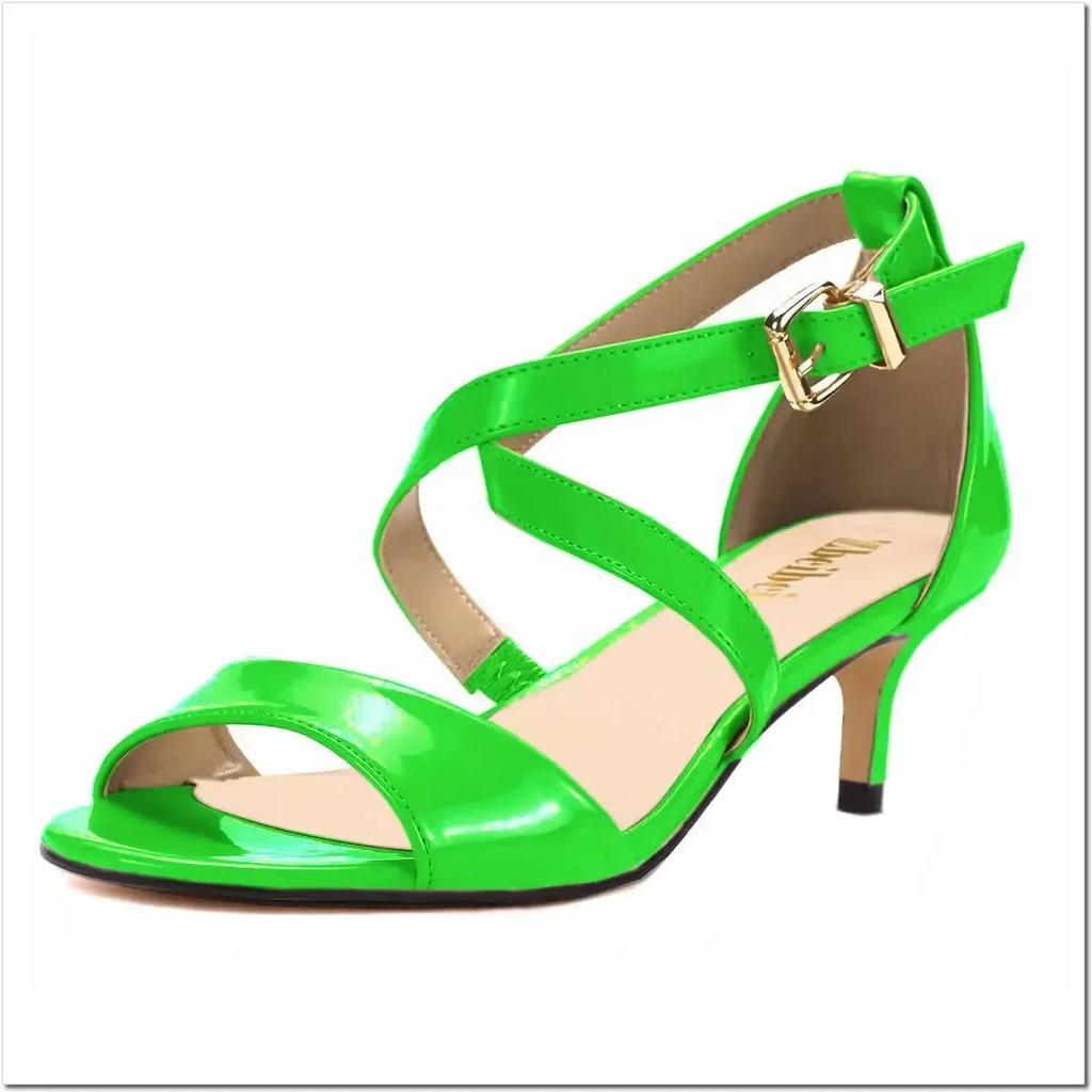 Damen Sandalen Pumps Sexy 5cm Dünne High Heels Offene Zehen Sommer Casual Schnallenriemen Sandale Lackleder Party Hochzeitsschuhe