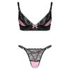 Mens Adjustable Floral Lace Bra Top with Matching Thong Briefs Sissy Lingerie Set