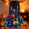Women's Vintage Halloween Print V-Neck Dress, Long Sleeve Retro Party Outfit for Casual Party