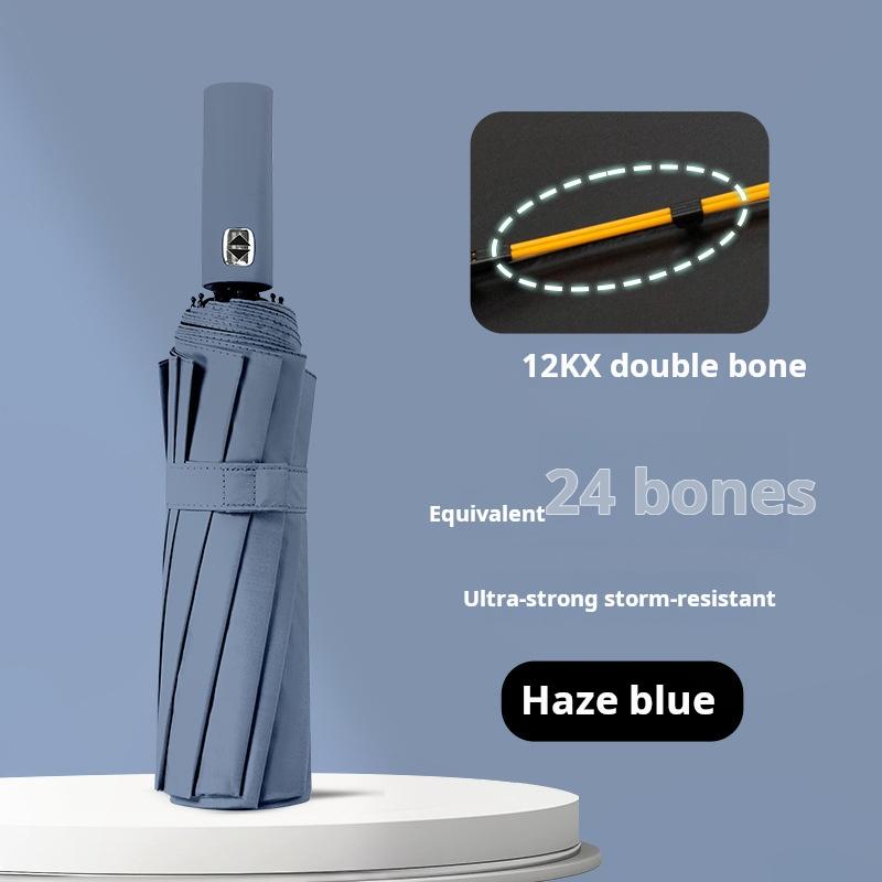 Solid Color 16/24 Bone Automatic Umbrella with Light Collapsible Windproof UV Protection Super Strong Sunshade Portable Design