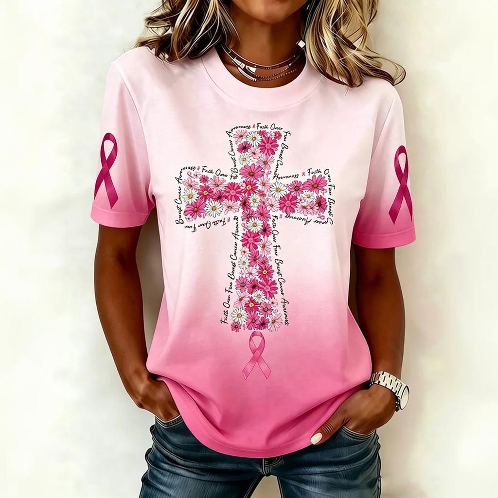 Women's Fashion Casual Short Sleeve T-Shirt with Breast Graphic Print, Round Neck for Daily Wear