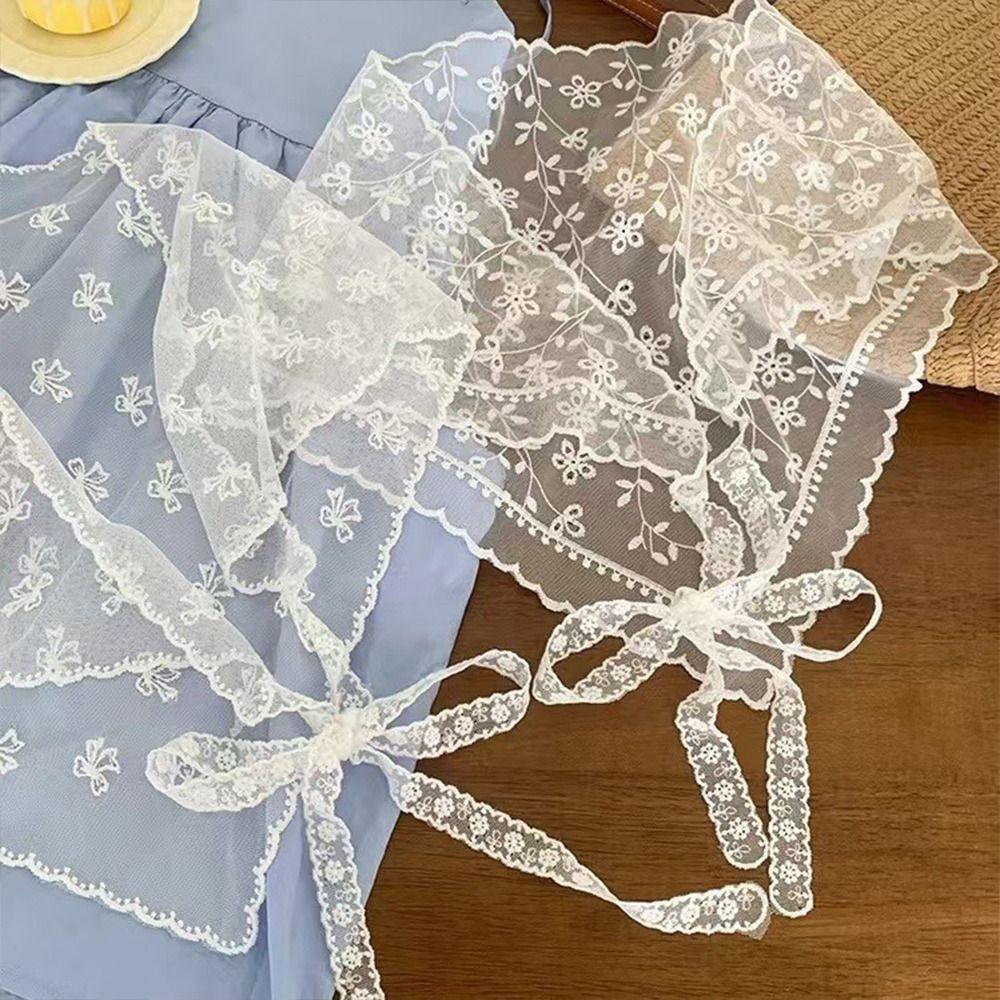 Embroidered Lace Triangle Headscarf Hollow-out Pastoral Style Hair Scarf Wraps Woven Floral White Lace Skirt Hair Accessories