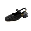 Internet Celebrities with the Same Versatile Niche Square Head Woven Camellia Sandals Women's Summer French Retro Thick Heel Bag Head Sandals