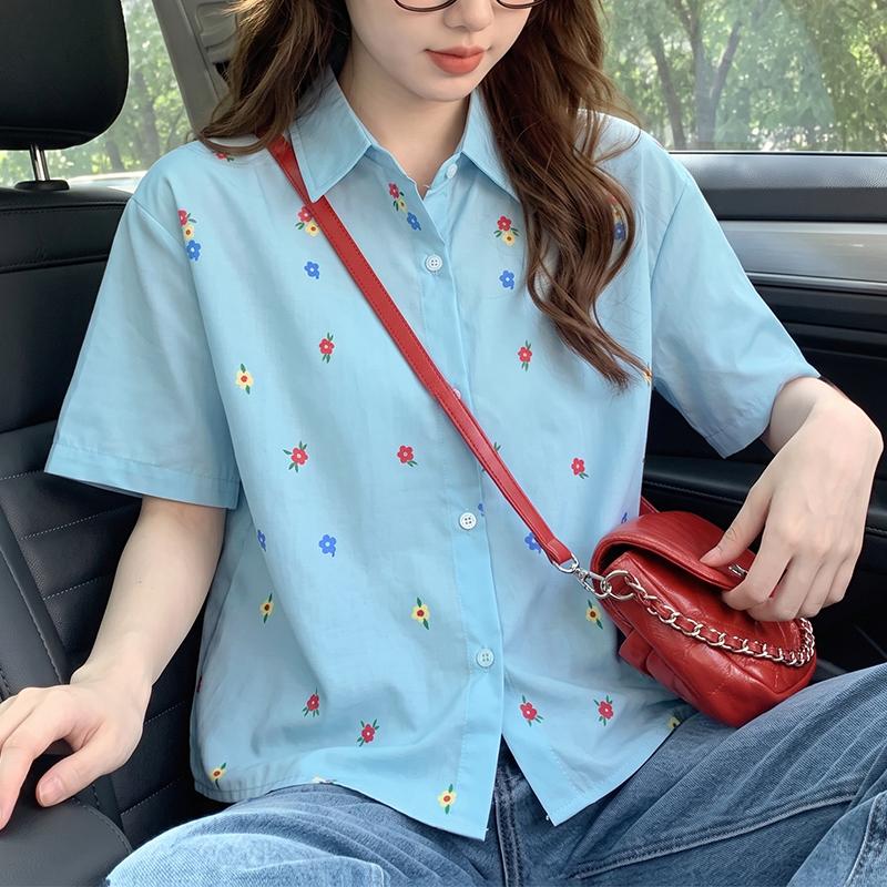 ZANZEA Women Casual Turn Down Collar Loose Floral Print Short Sleeve Blouse
