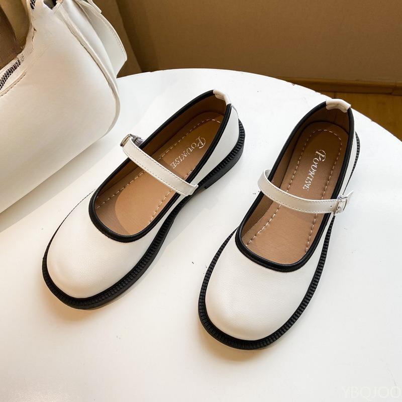 Vintage Small Leather Shoes Spring New Style Light Mouth Color Blocking Versatile Single Shoe Simple Comfortable Women's Shoes