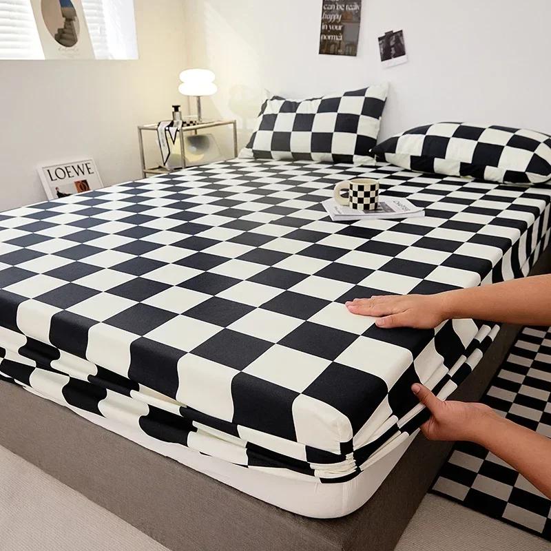 Cotton Fitted Sheet with Elastic Band Non Slip Adjustable Mattress Cover Suitable for King Size Bed Bedding Sheets for Bed