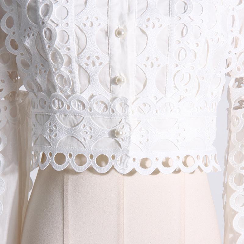 Damen Vintage Hofstil Spitze Prinzessin Ärmel Solide Langarm Top Langer Rock Anzug