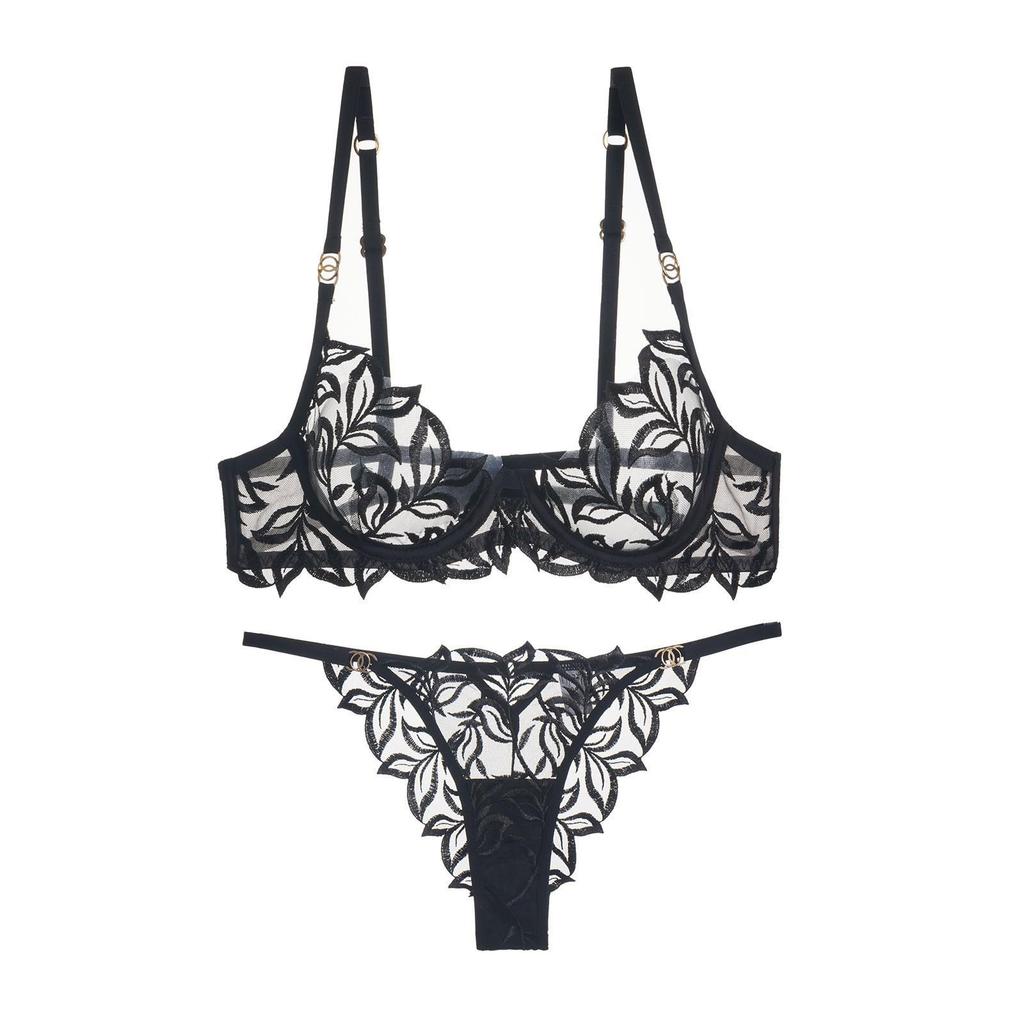 Women's Sexy Lace Bra and Panty Set, Embroidered, Anti-Sag, for Big Breasts