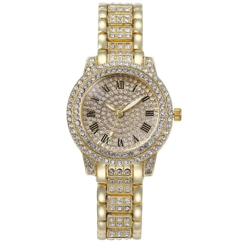 Luxus Funkelnde Diamant Uhr Damen Marke Quarz Gold Armband Uhren Damen Zirkon Kristall Top Elegante Armbanduhr Uhr Geschenke